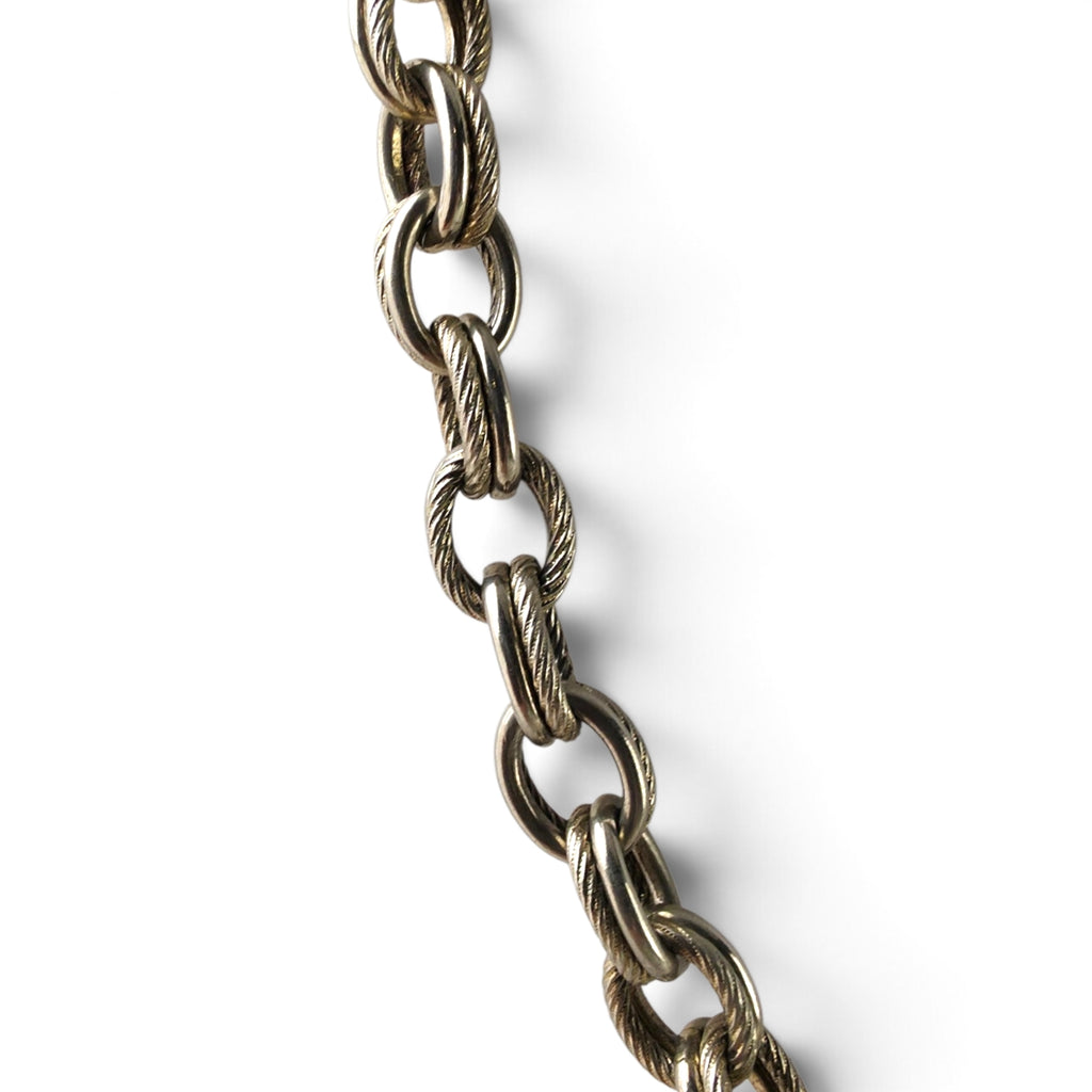 Vintage Chunky Textured Cable Link Chain Bracelet 9" Silver Tone Shepherd Hook