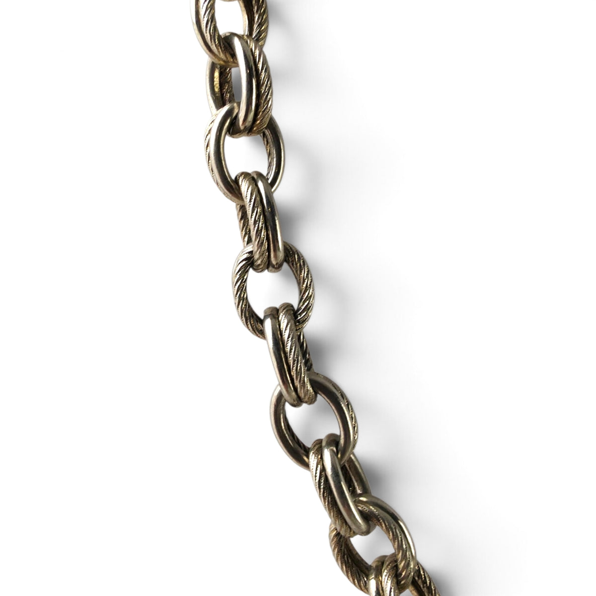 Vintage Chunky Textured Cable Link Chain Bracelet 9" Silver Tone Shepherd Hook