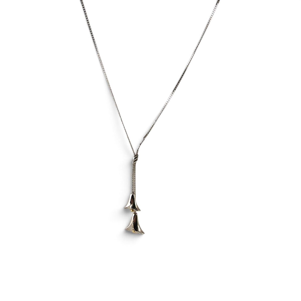 Vintage Signed Avon Silver Tone Calla Lily Drop Y-Necklace 13" Two Tone Stamped