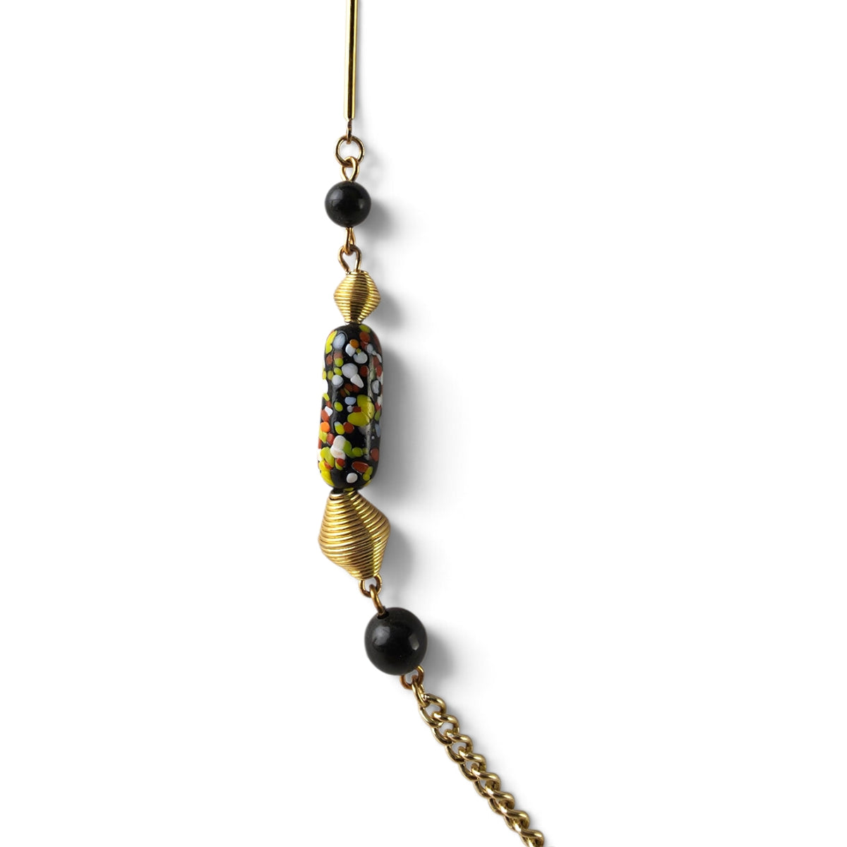 Vintage Murano Style Millefiori Venetian Glass Bead Station Necklace 18" Gold Tone