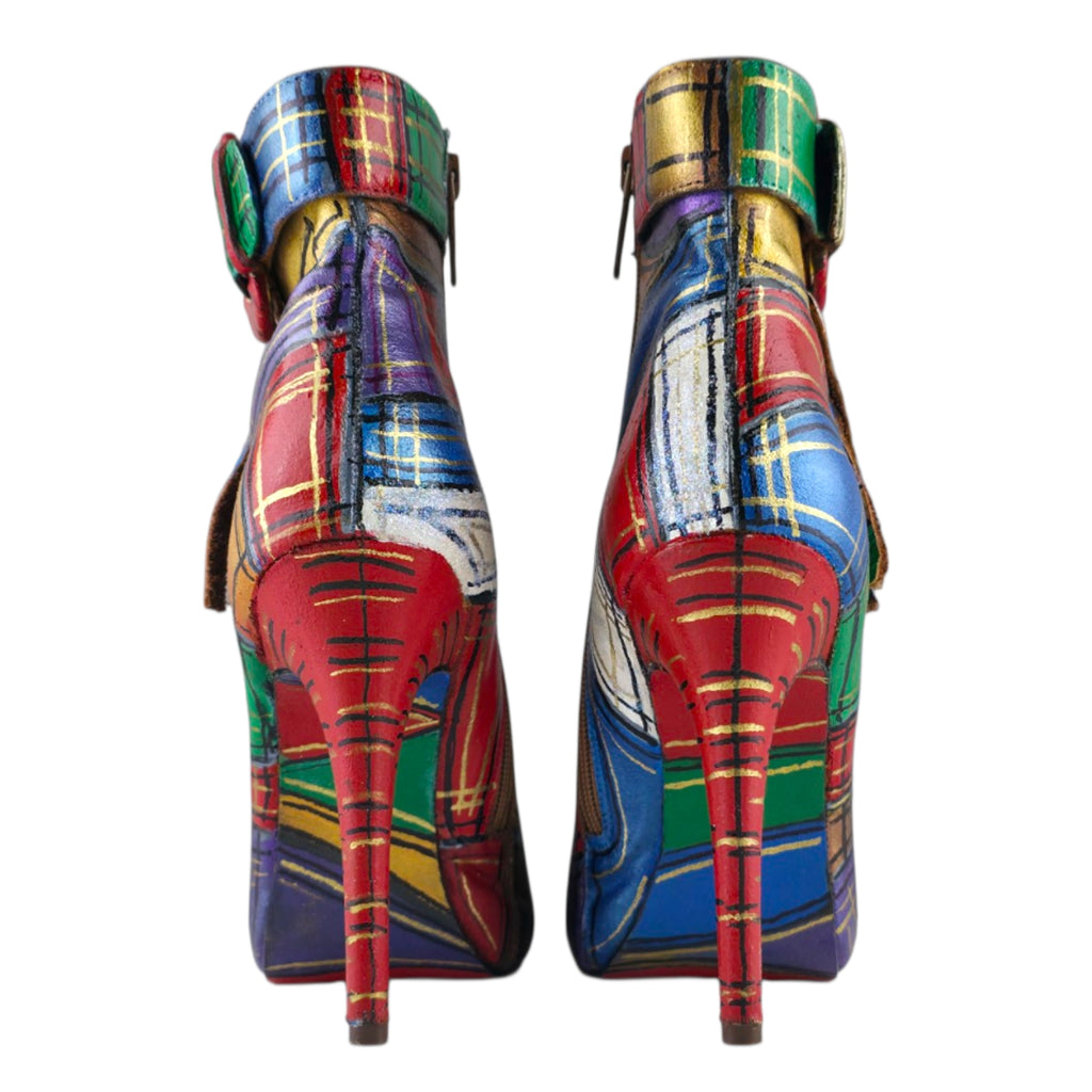 Vibrant Hand-Painted Tartan Plaid Ankle Boots