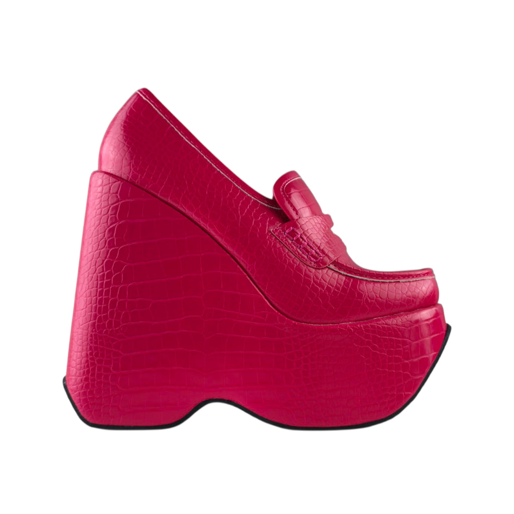 EGO Hot Pink Croc Platform Wedge Loafers