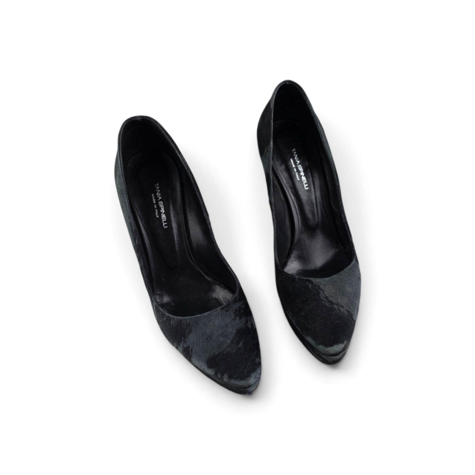TANIA SPINELLI Italy Black Ponyskin Calf Hair Platform Pumps
