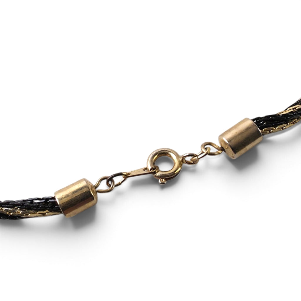 Vintage Black & Gold Liquid Metal Braided Rope Chain Necklace 18" Twisting Serpent Strand
