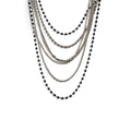 Multi Strand Black Bead Silver Tone Chain 17" Layered Statement Necklace Whimsigoth