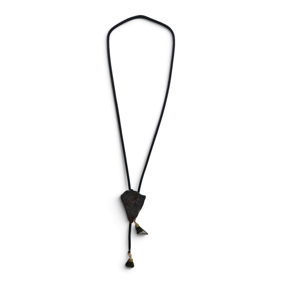 Vintage Western Bolo Tie 17" Leather Agate Arrowhead Pendant Gold Filigree Tips