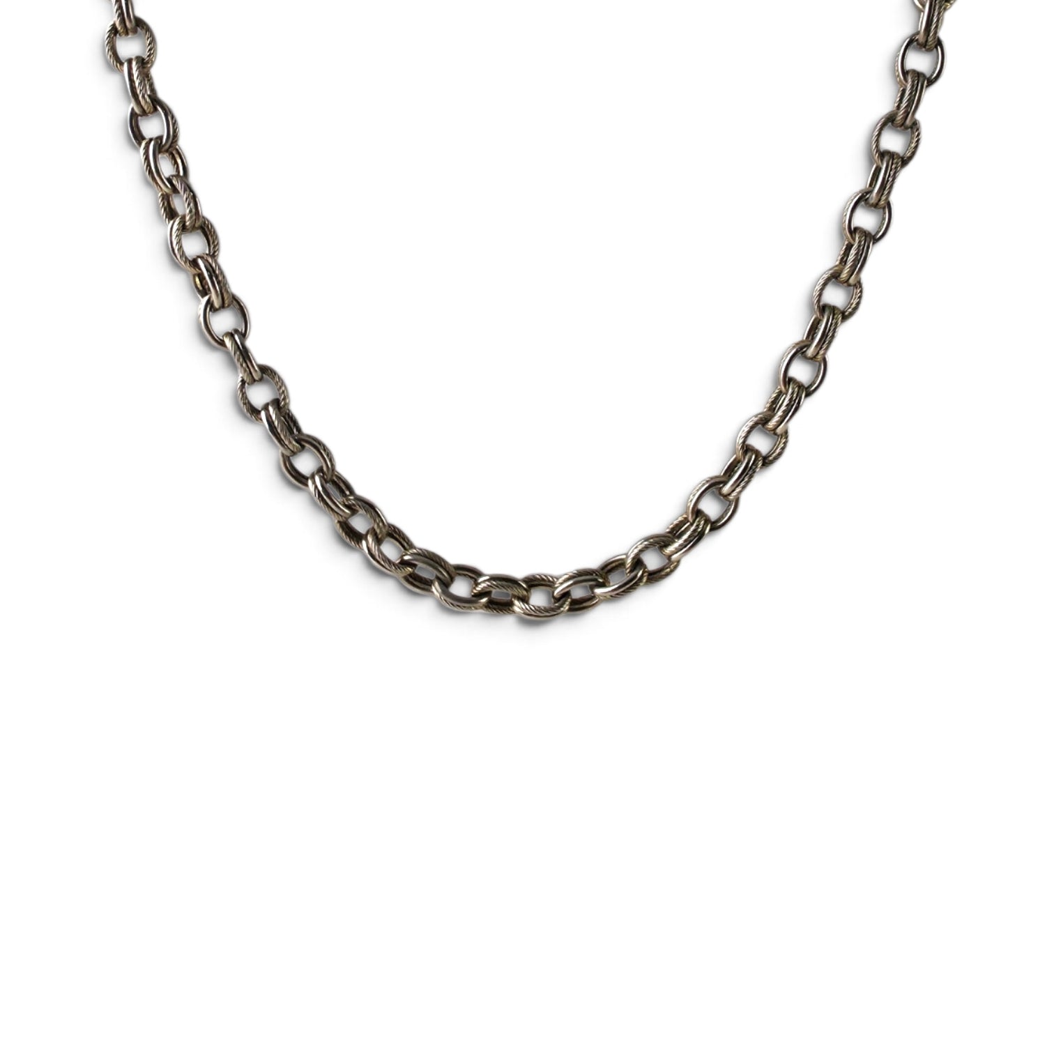 Vintage Chunky Textured Cable Link Chain Bracelet 9" Silver Tone Shepherd Hook