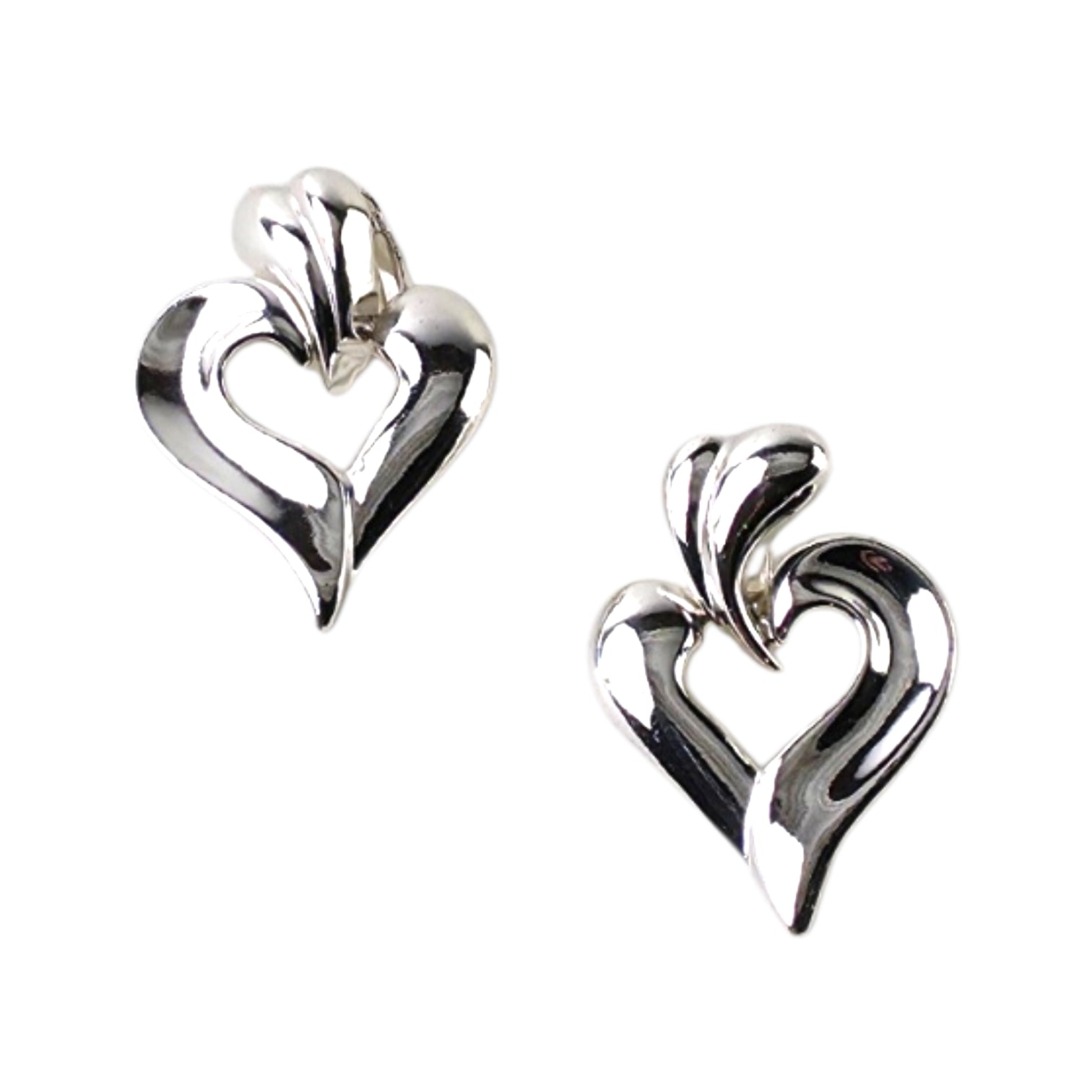 Vintage Silver-Tone Modernist Open Heart Dangle Clip-On Earrings – Statement Style
