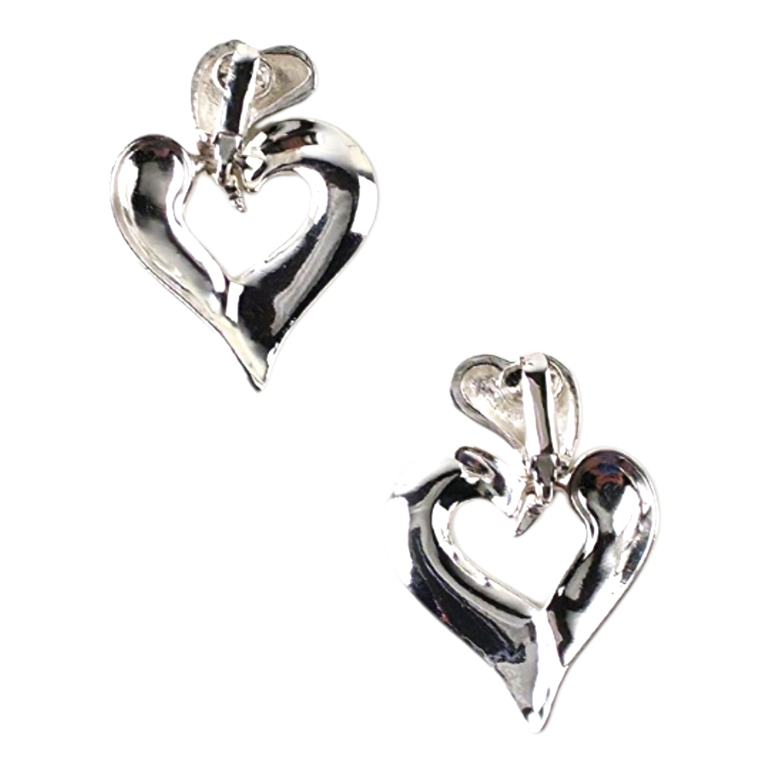 Vintage Silver-Tone Modernist Open Heart Dangle Clip-On Earrings – Statement Style