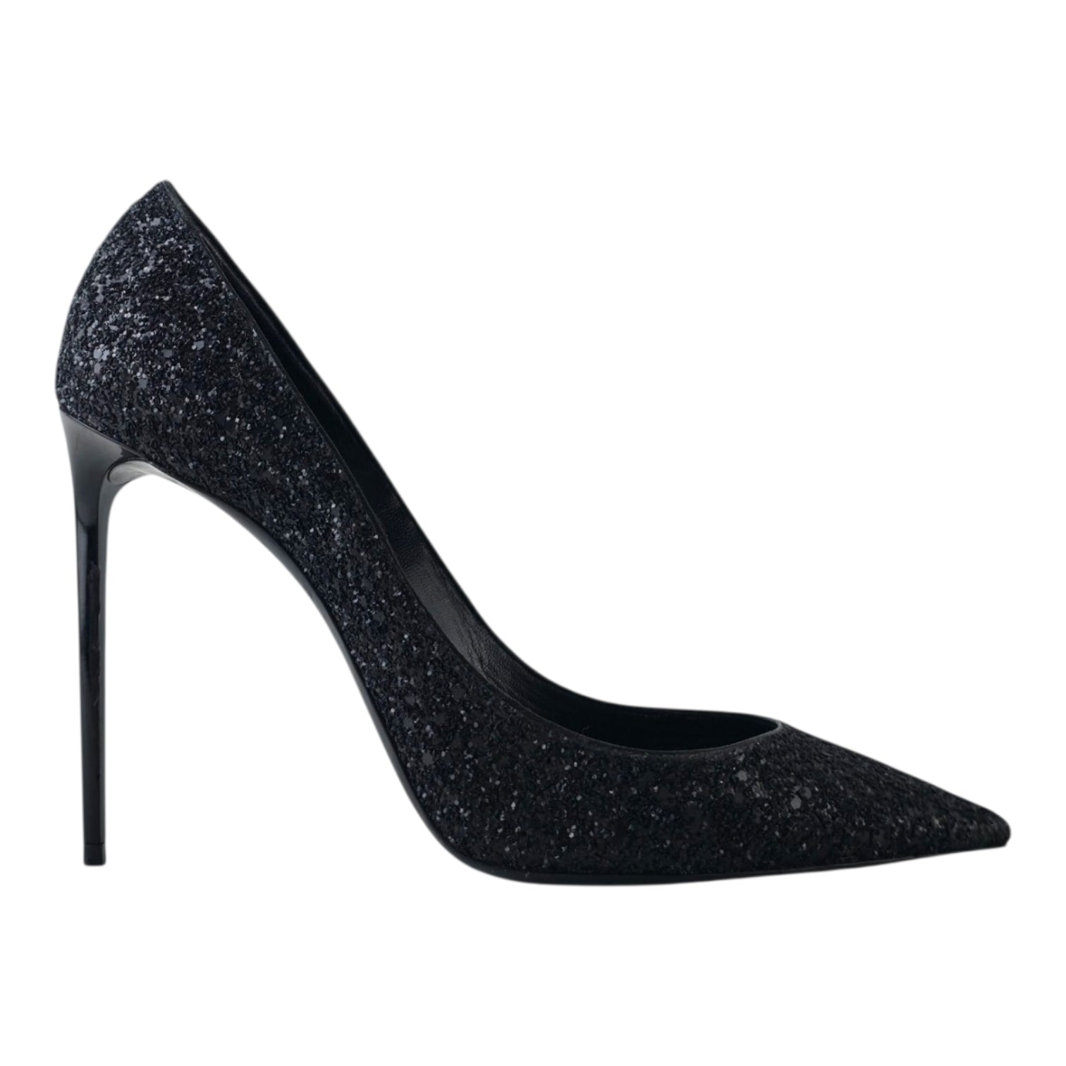 Saint Laurent Zoe Black Glitter Pointed Toe Pumps Stiletto Heels Size 40