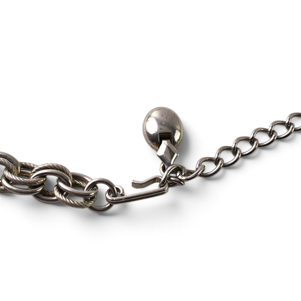 Vintage Chunky Textured Cable Link Chain Bracelet 9" Silver Tone Shepherd Hook