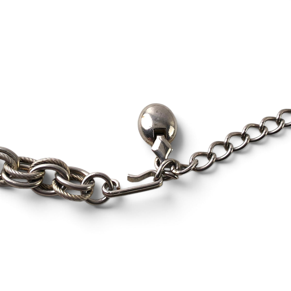 Vintage Chunky Textured Cable Link Chain Bracelet 9" Silver Tone Shepherd Hook