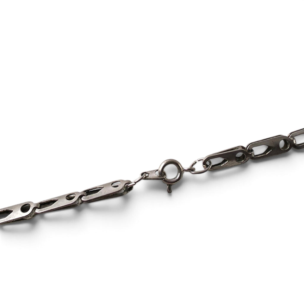 Vintage Dark Gunmetal Oval Safety-Pin Motif Link Chain Necklace 22"