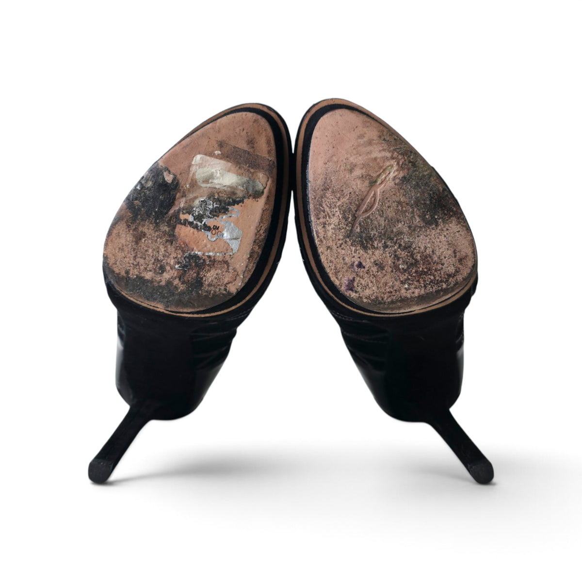 Brian Atwood Black Suede and Patent Leather Platform Stiletto Booties