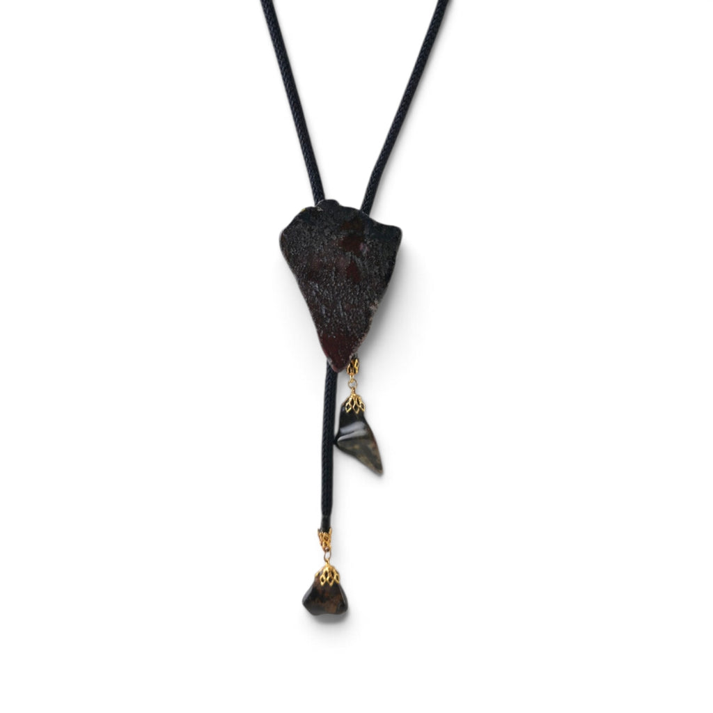 Vintage Western Bolo Tie 17" Leather Agate Arrowhead Pendant Gold Filigree Tips