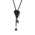Vintage Western Bolo Tie 17" Leather Agate Arrowhead Pendant Gold Filigree Tips