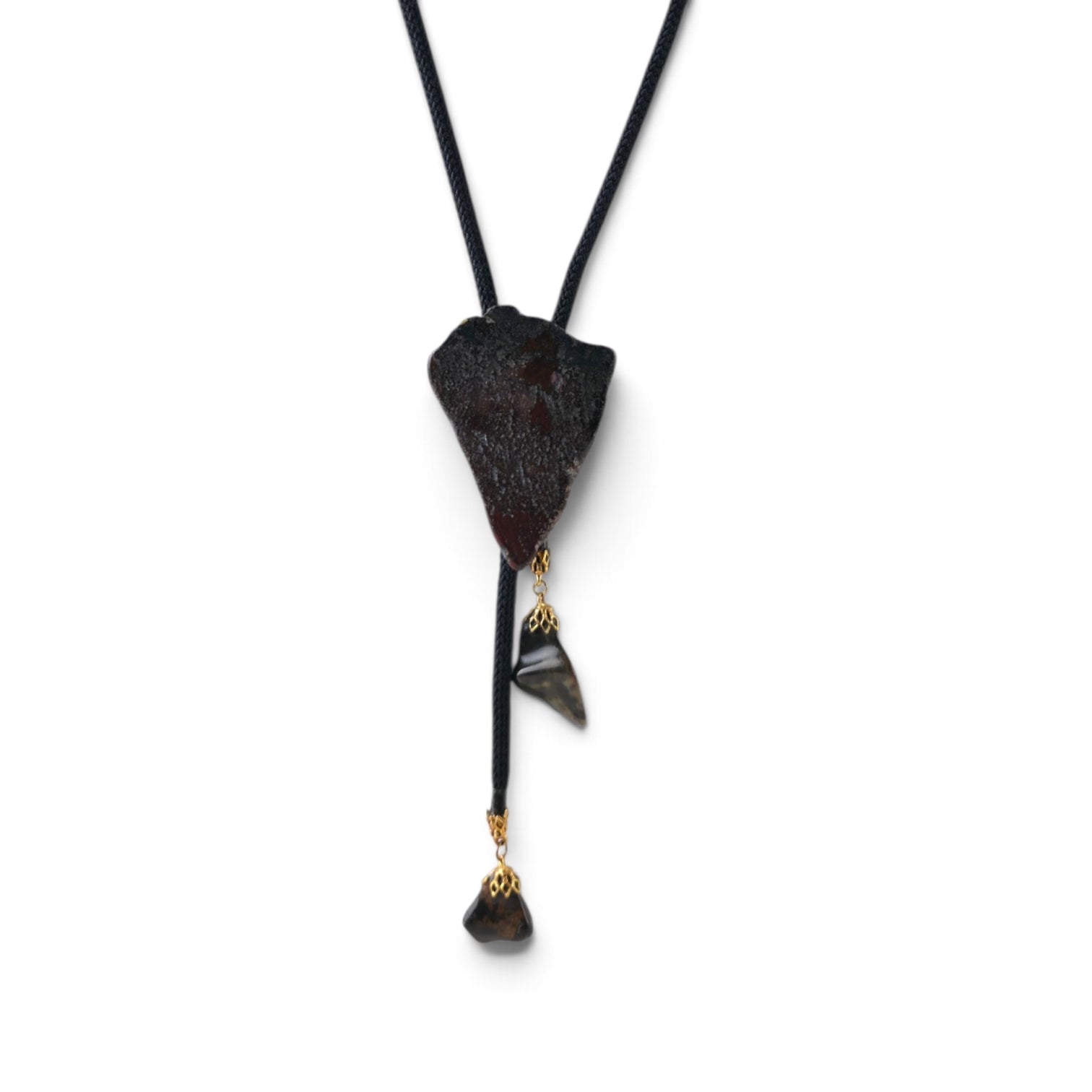 Vintage Western Bolo Tie 17" Leather Agate Arrowhead Pendant Gold Filigree Tips