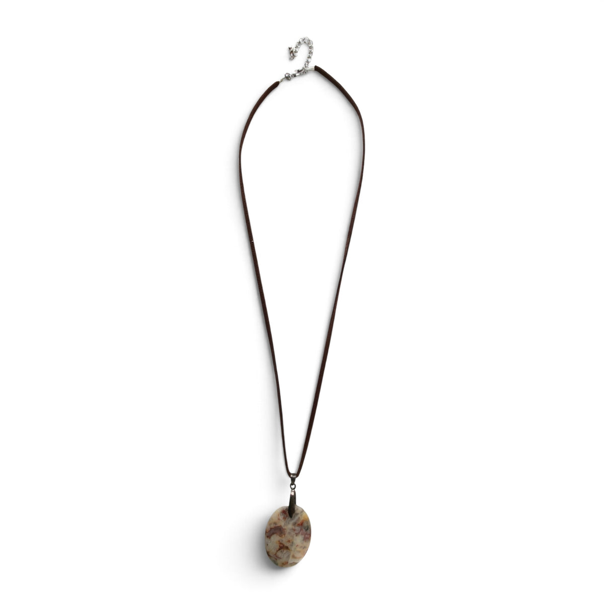 Vintage Crazy Lace Agate Pendant Necklace 12" Natural Stone Leather Cord Statement