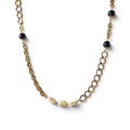 Rare Vintage Estée Lauder Gold Tone Chain Necklace 22" Black & Cream Bead Logo Charm