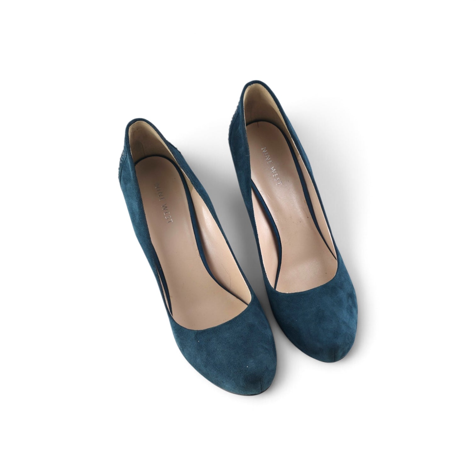 Nine West Teal Suede Rhinestone Heel Platform Pumps