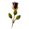 Vintage Enamel Burgundy Red Rose Brooch Pin – Gold-Tone Stem & Green Leaves