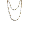 Vintage 52" Faux Pearl Long Opera Flapper Necklace Cream Oval Rice Beads Gold Accents