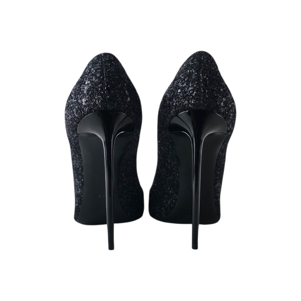Saint Laurent Zoe Black Glitter Pointed Toe Pumps Stiletto Heels Size 40