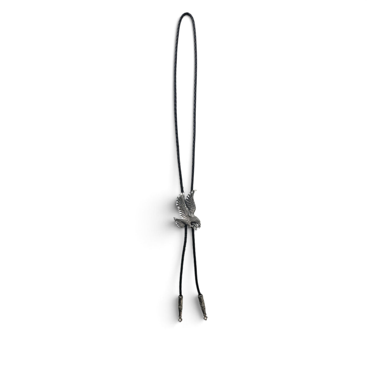 Vintage Silver Tone Soaring Eagle Bolo Tie 18" Black Braided Cord Western Cowboy