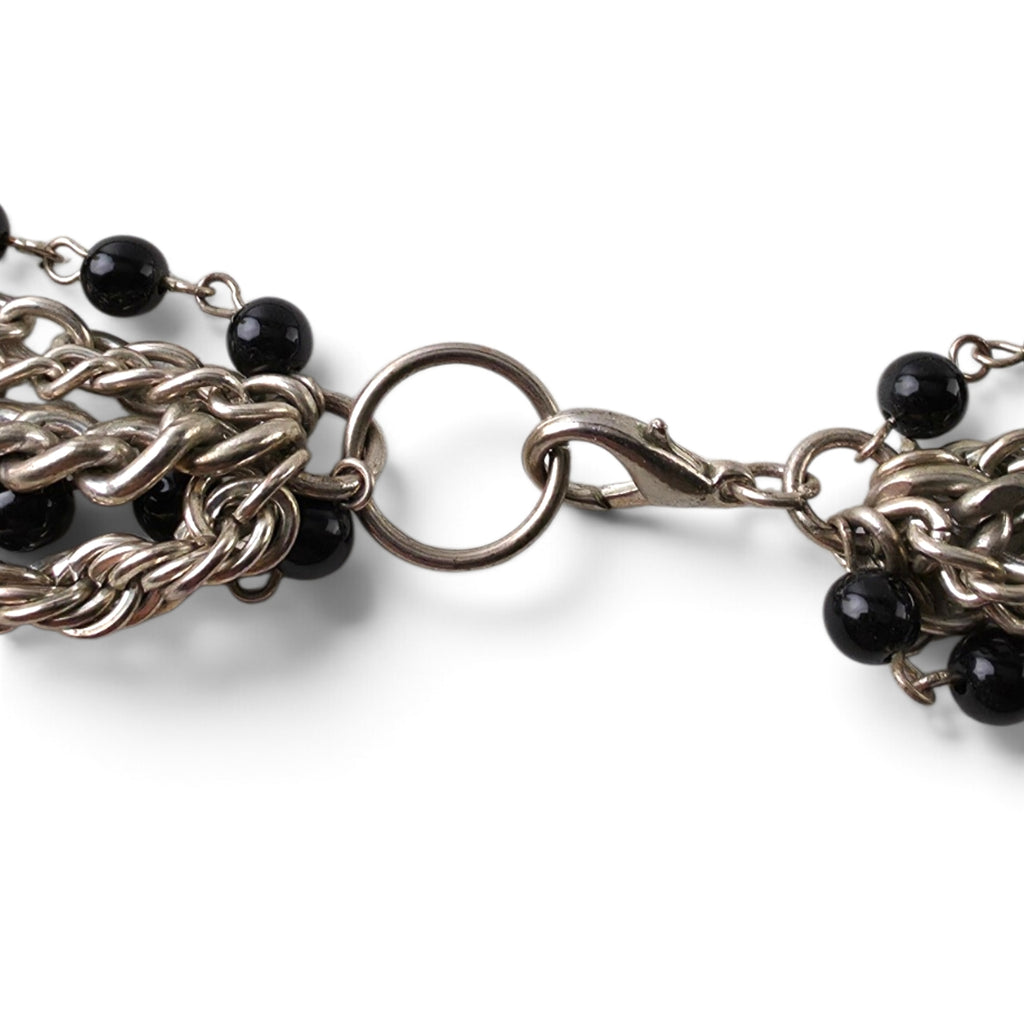 Multi Strand Black Bead Silver Tone Chain 17" Layered Statement Necklace Whimsigoth