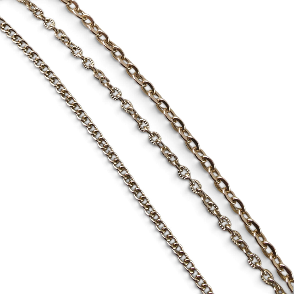 Vintage Gold Tone Layered Multi-Chain Necklace 16" Textured & Polished Links