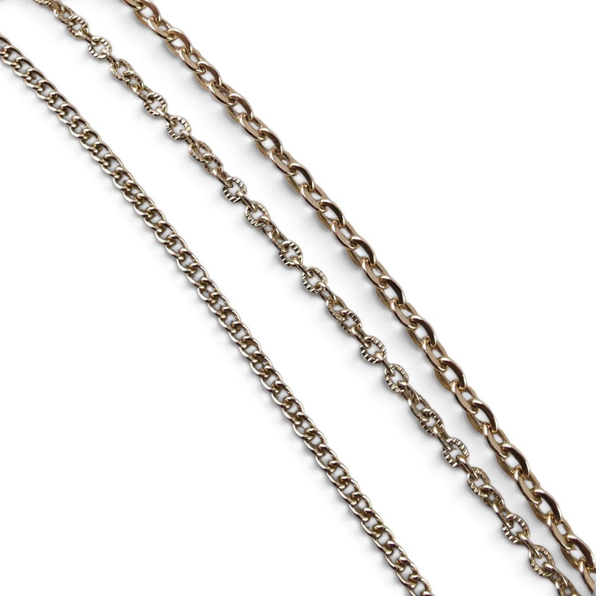 Vintage Gold Tone Layered Multi-Chain Necklace 16" Textured & Polished Links