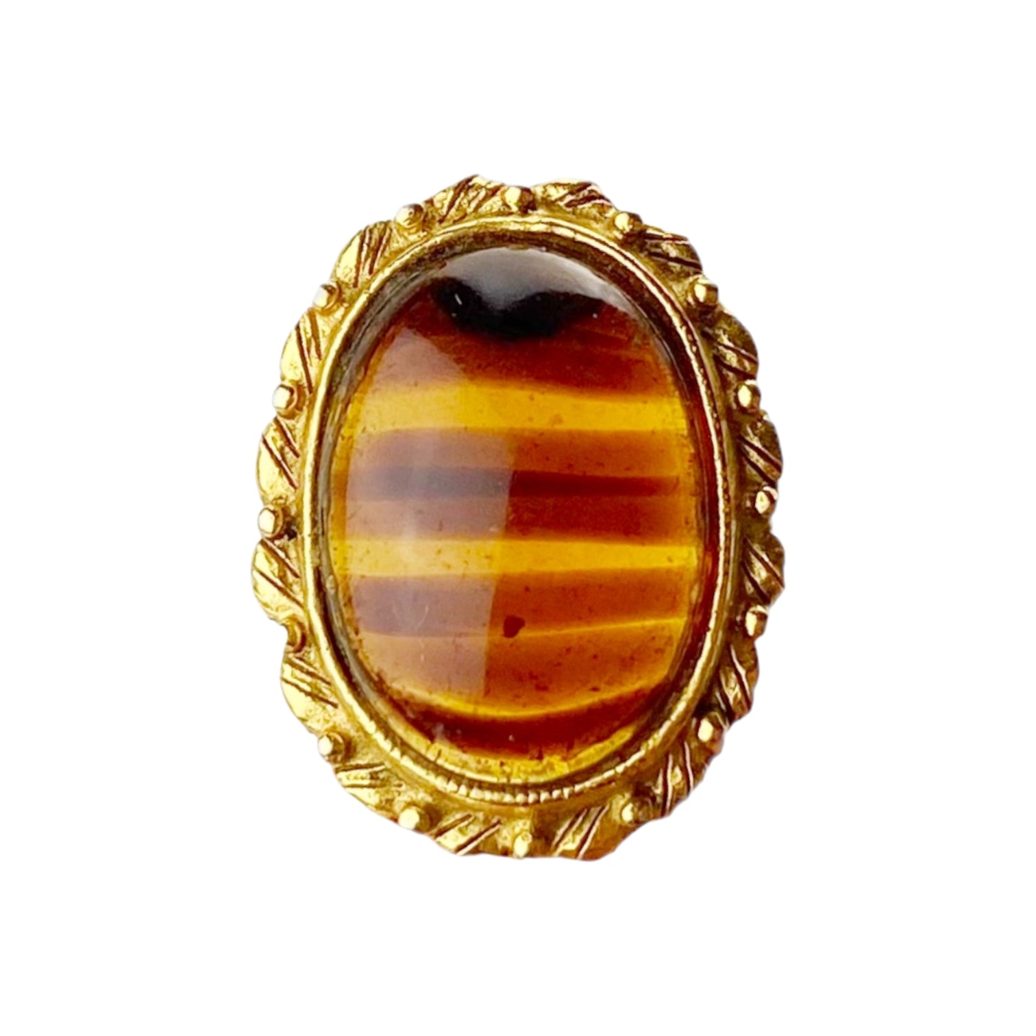 Vintage Gold-Tone Faux Tiger’s Eye Cabochon Oval Clip-On Earrings