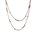 Vintage Monet Gold Tone Double Strand Necklace 26" Red Bead Stations Signed
