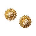 Vintage Faux Pearl Floral Cluster Clip-On Earrings – Gold Filigree Openwork