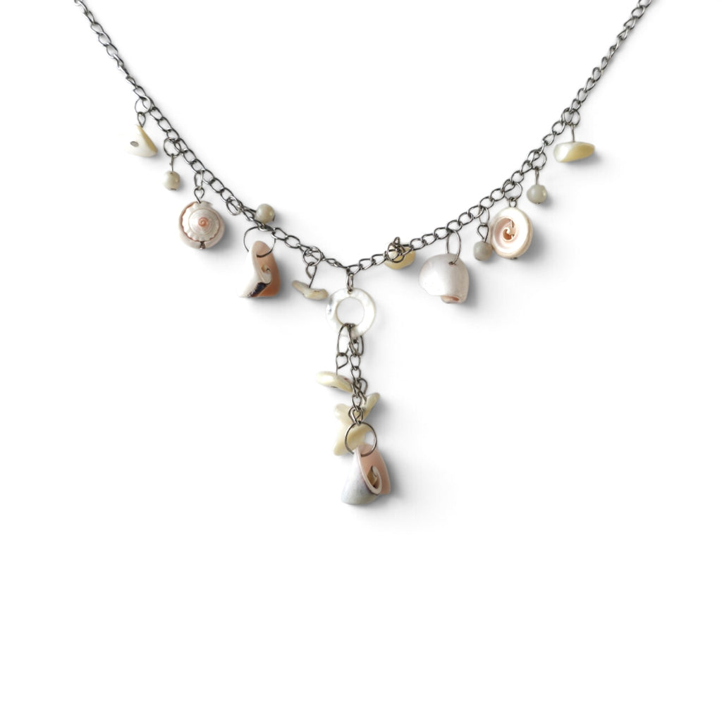 Vintage Sea Shell Charm Y-Drop Necklace Silver Tone Coastal Beachy Boho