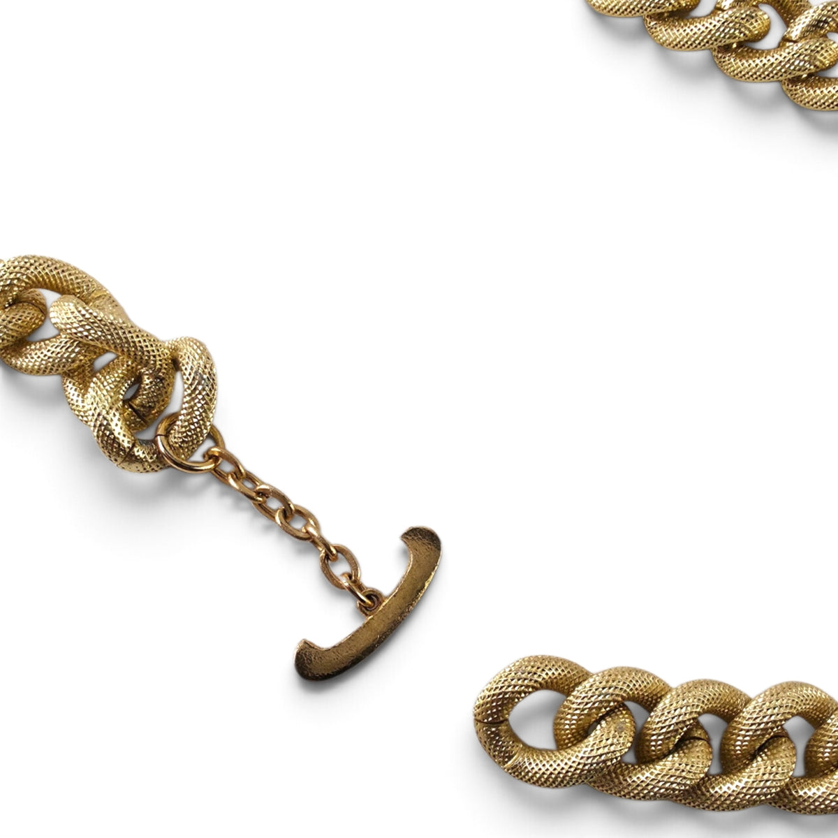 Vintage Textured Gold Tone Curb Link Chain Necklace 24" Chunky T-Bar Statement