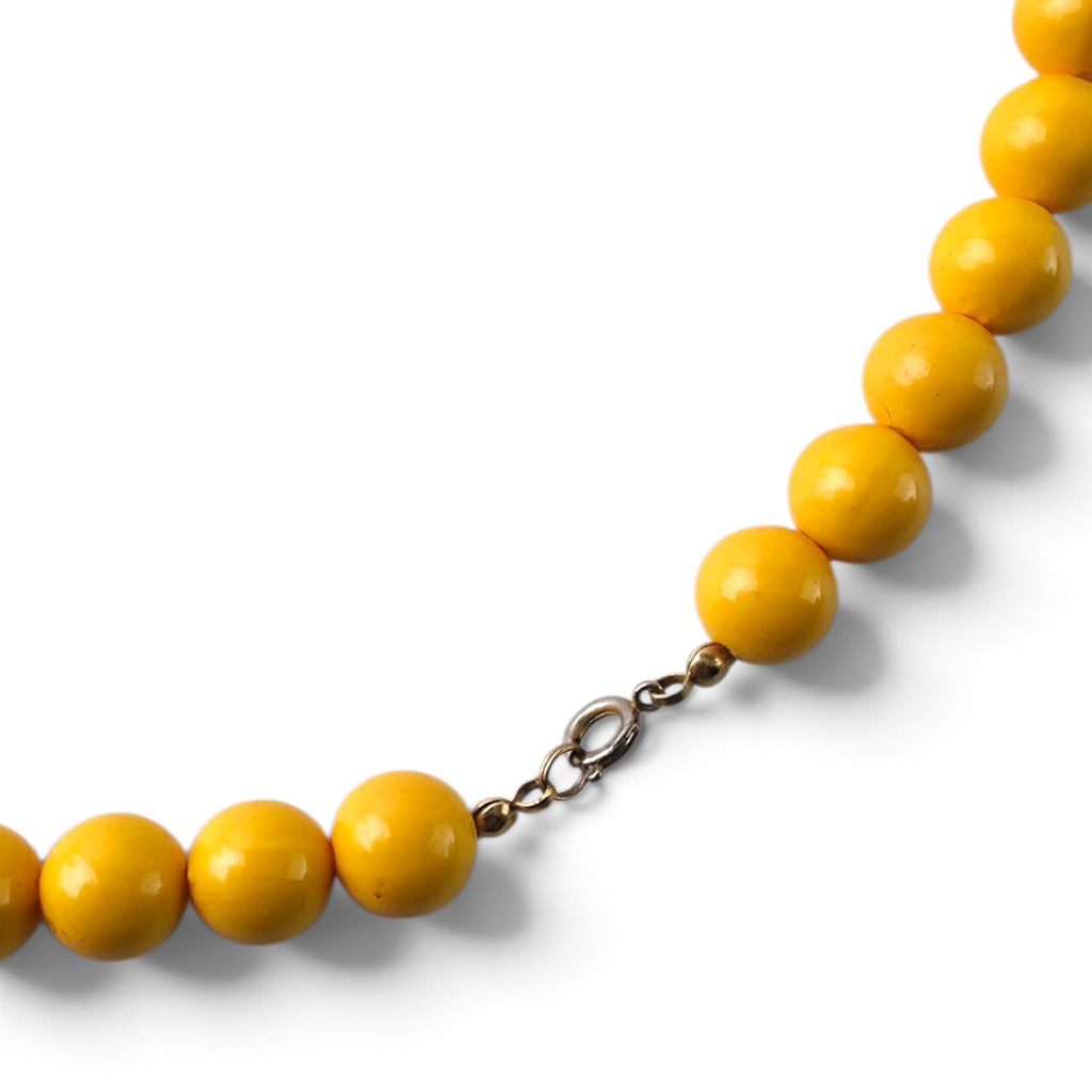 Vintage Mustard Yellow Enamel Bead Necklace 22" Retro Sunshine Mod Statement Strand